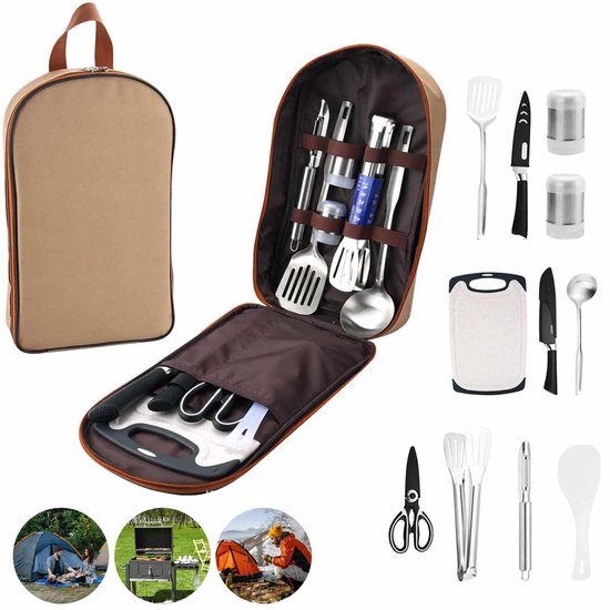 Meedeer Camping Kookgerei Set-Campingaccessoires-11-delige kookgerei-noodzakelijke accessoires voor camping-reisorganizer-campingset voor reizen-picknick-barbecues-feestjes van Merkloos