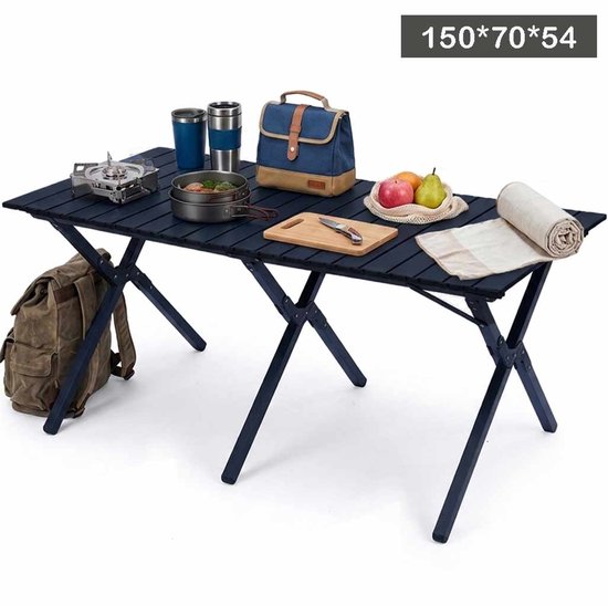 Meedeer Inklapbaar Campingtafel-Opvouwbare campingtafel-kampeertafel-aluminium-Tafel - opvouwbare draagbare tafel - 150x70x54cm oprolbare picknicktafel verstelbaar 4-6 personen voor tuin buiten picknick BBQ achtertuin - (kleur: Zwart)
