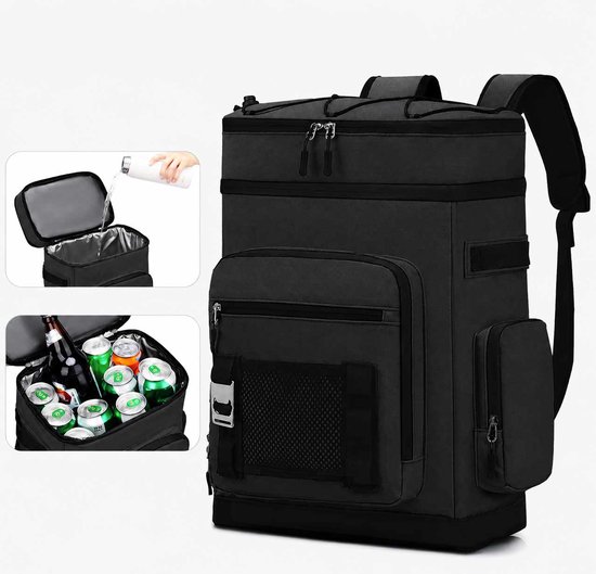 Meedeer Koeltas Rugzak-Multifunctioneel Koeltas Lunchtas-Meerdere partities-Eten Koel Houden-Voedsel Bezorgen-Oxford-46x32x19cm-Zwart