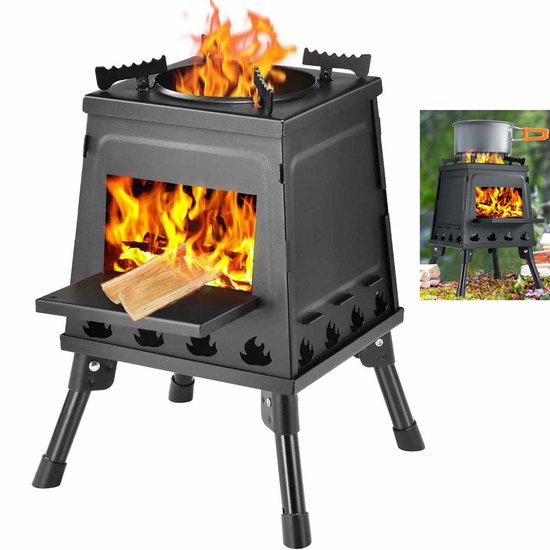 Meedeer Outdoor Houtkachel-Draagbaar Houtkachelfornuis-houtkachel buiten-Survival Firewood Stove-Stove-Kooktoestel voor camping-Campinggrill-Roestvrij staal-Zwart van Merkloos