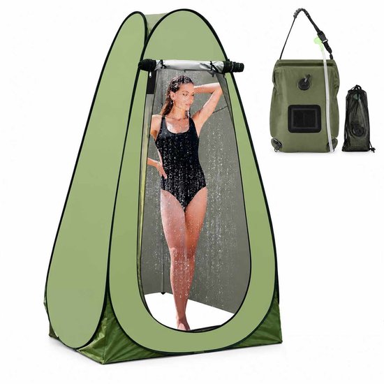 Meedeer Pop Up Douchetent-1 persoon-Draagbaar-Met Solar Douchezak-Omkleedtent-Camping douche-Toilettent-bescherming-Groen