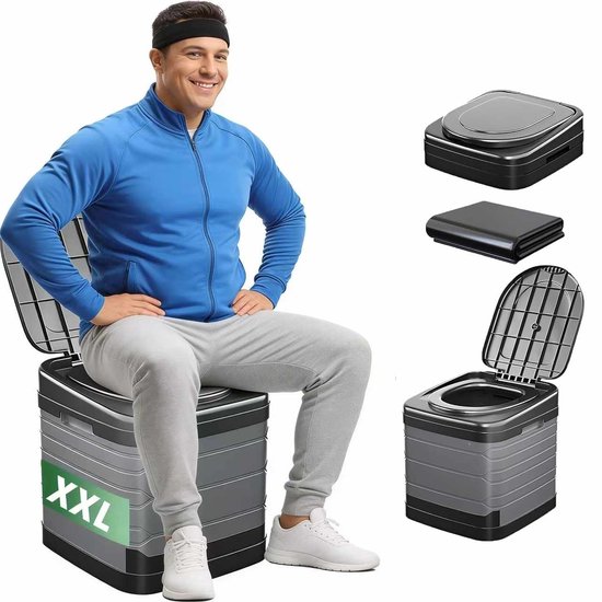 Meedeer XXL Draagbaar toilet voor kampere-Opvouwbare Camping Toilet Met Deksel-Draagvermogen 150kg-Multifunctioneel Draagbaar potje-Outdoor Gear-campingtoiletten-Biologisch afbreekbare zakjes–Camping wc–Draagbare WC Emmer Volwassen van Merkloos