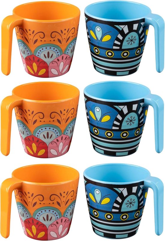 Melamine mokken - Drinkbekers set - Kamperen en outdoor - Keramische look - 350 ml set - Toscane pastel