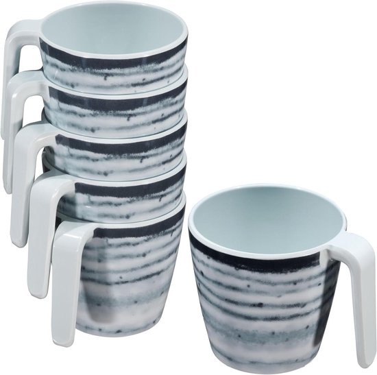 Melamine Mokken - Servies Set - Outdoor Gebruik - Leisteen Look - 350 ml - Blauw