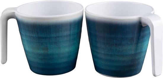 Melamine Mokken Set - Aardewerk Look Bekers - Kampeer Servies - Stapelbaar BPA-vrij - 350 ml Inhoud - Blauw