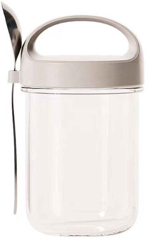 Melkbeker - yoghurt beker to go - yoghurt beker - muesli beker - Overnight Oatmeal Cup met deksel - Glas -400ml-Grijs