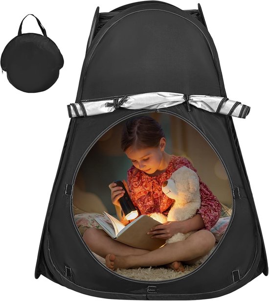 MELVRA Sensorische Tent - Pop-up Sensory Room - Verduisterende Speeltent - SEN & Autisme - Kalmeringstent - Snoezeltent - Inclusief Reisdraagtas - Zwart