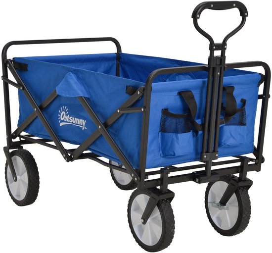 Merax Opvouwbare Bolderkar Donkerblauw – Strandwagen met 360° Wielen – Transportkar met Stalen Frame en Verstelbare Duwstang – 93x49x100 cm van Merkloos