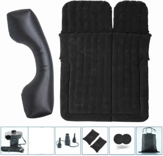 Mercadome® Auto luchtbed incl. gratis pomp - Opblaasbaar bed - Achterbank matras met floklaag - Incl. 2 gratis kussens - Zwart - 174 x 126 cm van Mercadome®