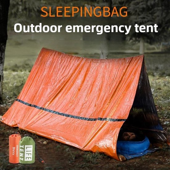 Mercadome® Schuiltent - Tent - Noodpakket - Noodrantsoen - Survival - Geschikt voor 2 personen - Incl. Opbergzak - Waterdicht - Oranje - 240x150cm van Mercadome