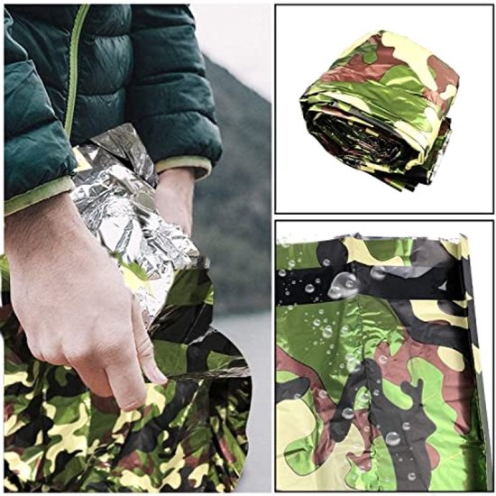 Merkloos Survival Slaapzak Nooddeken – Reddingsdeken Superlicht Waterdicht voor Outdoor Kamperen Wandelen – Camouflage 210x90 cm
