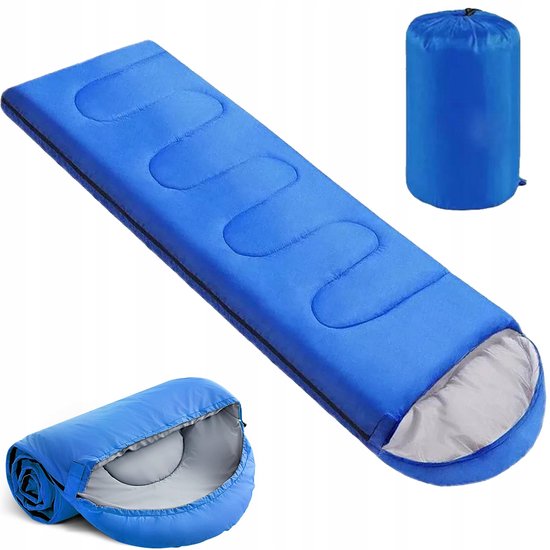 Merkloze Kampeer slaapzak 210x75cm, blauw, met capuchon, 2-in-1 dekenfunctie van merkloze