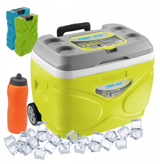 Merkloze Koelbox 30L met Wielen, Koelblokken en Bidon van Pinnacle.
