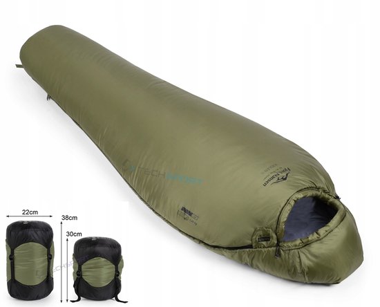 Merkloze Mummie Slaapzak XL -16°C, 1.4kg, Olijfgroen, Rechts van merkloze