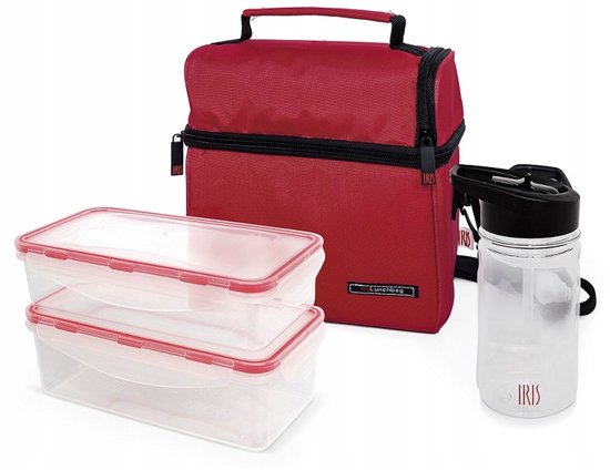 Merkloze Rode Thermos Lunchtas met 2 Bakjes en Drinkfles