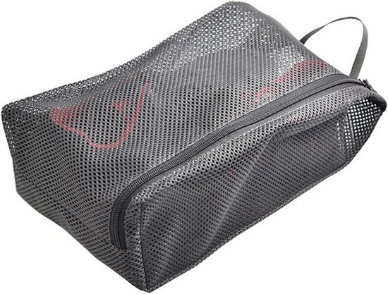 Mesh Opbergzakje - Reis Pouch - Spullen Organiseren - Ademend Mesh Materiaal - 30.5x21x9cm - Donkergrijs