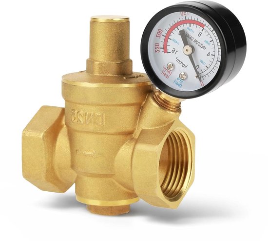Messing Drukregelaar DN25 1 Inch - Waterdrukregelaar Ventieldraad Verstelbaar met Manometer - Tuin Irrigatie Systeem