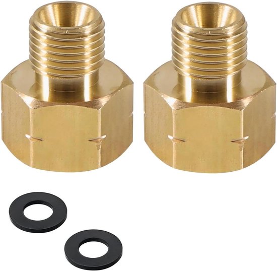 Messing gasfornuis LPG gasadapter 3/8" IG x 1/4" AG voor gasslang, verloopstuk 3/8" binnendraad x 1/4" buitendraad - set van 2 van Merkloos
