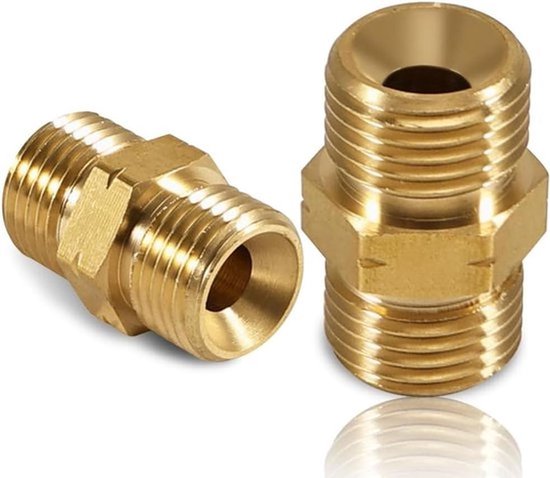 Messing Gasslang Verbinder Dubbelnippel DN8 1/4 Inch AG - Set van 2 - Propaan Acétyléén Koppeling Slang