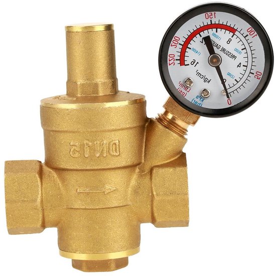 Messing Waterdrukregelaar 1/2 inch - Verstelbare Ventiel met Metrische Meter - Waterdruk regelen - Tuinirrigatiesysteem van Merkloos