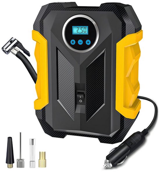 (Met digitale bandenspanningsmeter, 150 PSI, geïntegreerd ontwerp, LCD-scherm, 12 V 6000 mAh), Geschikt voor fietsen, motorfietsen en auto's; kan ook gebruikt worden als zaklamp en powerbank.
