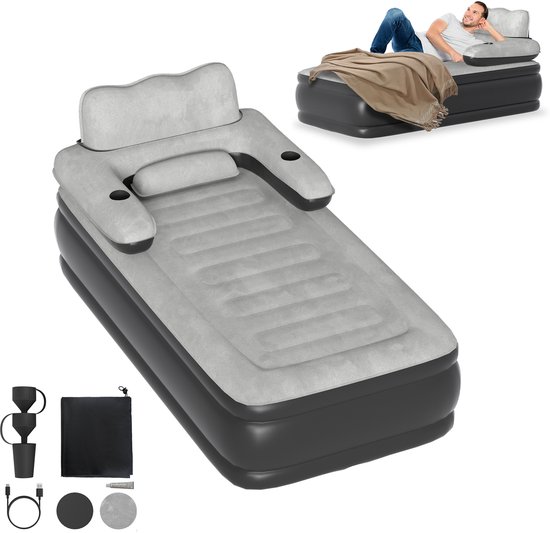 Met pomp, luchtmatras, vlokmateriaal, met rugleuning, comfortabel, draagbaar, zelfopblazend, ideaal voor logeerbed en campingbed, 190 x 100 x 42 cm, eenpersoonsbed van Intex