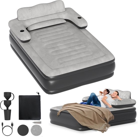 Met pomp, luchtmatras, vlokmateriaal, met rugleuning, comfortabel, draagbaar, zelfopblazend, ideaal voor logeerbed en campingbed, tweepersoonsbed, 195 x 145 x 42 cm van Intex