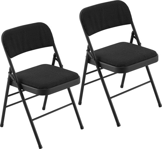 Met stof beklede klapstoelen set van 2, robuuste, stoelen met stalen buisconstructie, inclusief kussen, ruimtebesparend, gemakkelijk te transporteren, ideaal voor kantoor, keuken, tuin, evenementen van Songmics