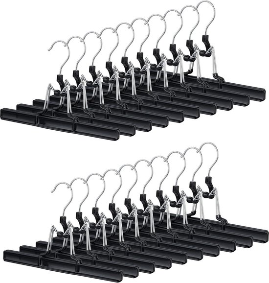 Metaal broekhanger set van 20 haken - 360° draaibaar - klemmen met rubber - 26 cm - zwart van Spirit Premium.