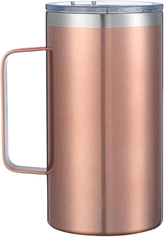Metalen mok - Camping beker - Dranken warm houden - Dubbelwandige isolatie - 24 oz - Rozengoud