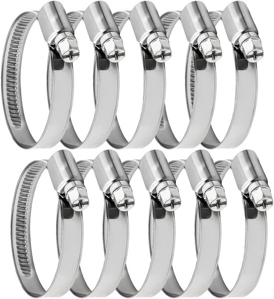 Metalen Slangklemmen - Pijpklemmen Slang - Slangen Bevestigen - Verstelbaar 18-28mm - 10 stuks - Zilver