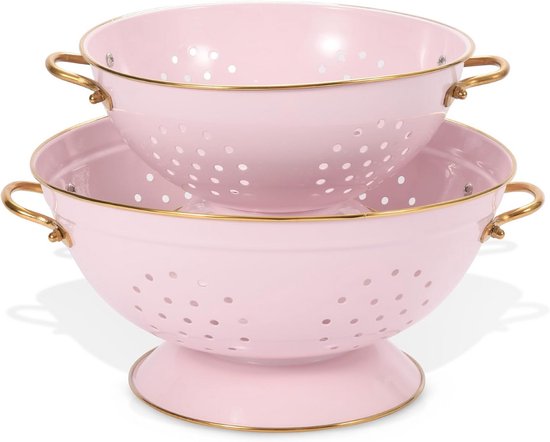 Metalen Vergiet Set 3,5 & 5 Liter - Stapelbare Keukenzeef met Handvat en Stabiele Basis, Ideaal voor Pasta, Fruit en Groenten, Vaatwasmachinebestendig