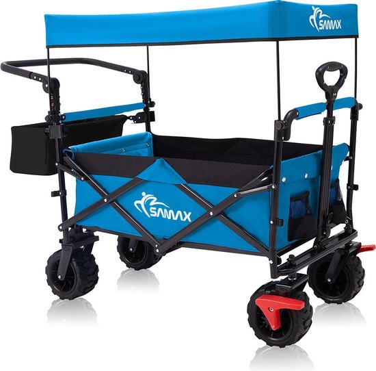Meubilaire Bolderkar - Opvouwbare handkar offroad met dak - Blauw - 121 x 61 x 99 cm van Meubilaire