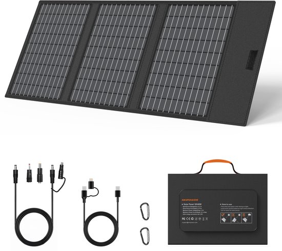 MHPOWOS 45W Draagbaar Vouwbaar Zonnepaneel, Monokristallijn ETFE Zonne Oplader IP67 Waterbestendig, USB-A/USB-C/DC Multipoort voor Kamperen, Wandelen, Camper en Noodvoeding