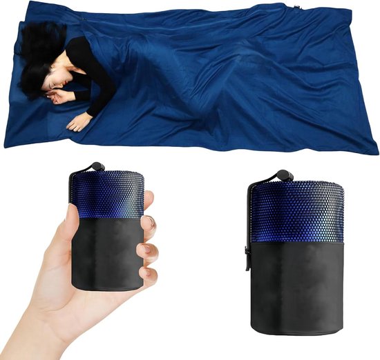 Microvezel Huttenslaapzak - Reisslaapzak Binnenslaapzak - Comfortabel Slapen - Ultralicht Draagbaar - 220 x 90 cm - Donkerblauw