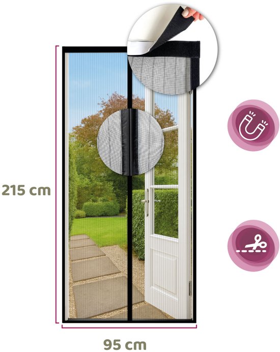 MijnVliegengordijn.nl – Premium Magnetisch Vliegengordijn 2026 - 95x215 cm – Hordeur voor enkele & dubbele tuindeuren - Zelfsluitend - Met klittenband - A-kwaliteit – Kind en diervriendelijk