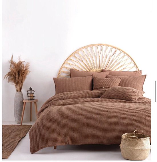 Mila Home Luxury Waffle Terra Collection - Beddengoedset Dekbedovertrek - Waffle Dessin - 100% Katoen Waffle- OEKO-TEX Gecertificeerd - 240x220 cm + 2 Kussenhoes 60x70 cm van Merkloos