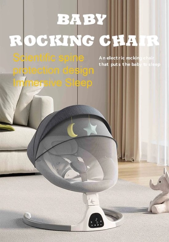 Mila Shop Wipstoeltje - Elektrische babyschommel - Babybed - Wieg Met Bluetooth - 0-24 mnd - Grijs van Mila Shop