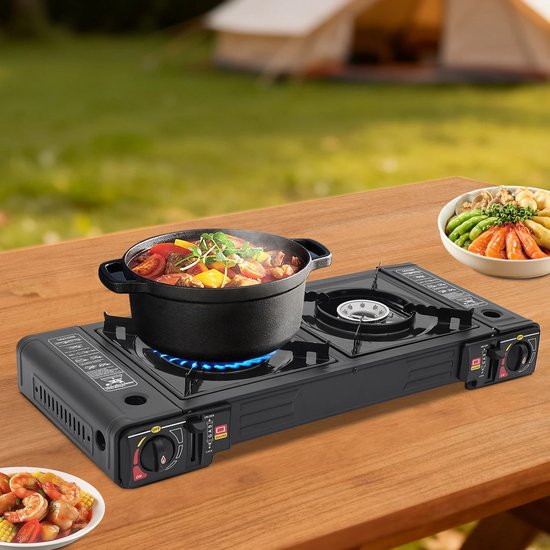 Milova Draagbaar kooktoestel - Kampeerkachel - Campingkachel - 2500W - 2 branders - Gas - Nood kookstoestel Kampeerkooktoestellen van Merkloos