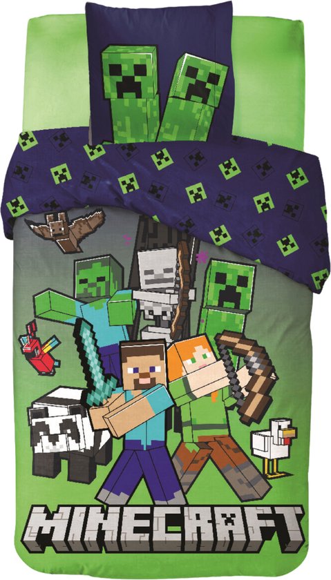 Minecraft Dekbedovertrek - 140 x 200 cm - Katoen - Groen