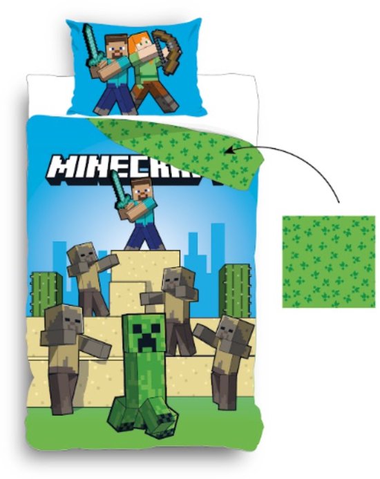 Minecraft Dekbedovertrek - Creeper - 140 x 200 + 60 x 70cm - Microfiber van Minecraft