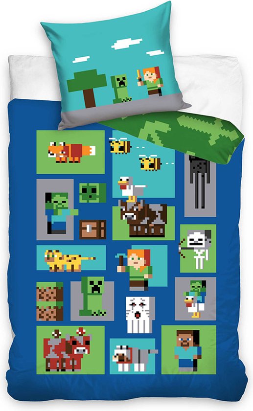 Minecraft Dekbedovertrek Eenpersoons 140x200cm Katoen Grote Kussensloop 70x90cm van Merkloos