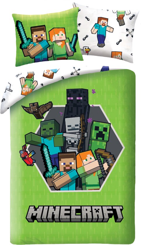 Minecraft Dekbedovertrek Friends - 140 x 200 + 70 x 90 cm - Polyester van Merkloos