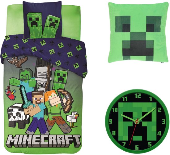 Minecraft Dekbedovertrek + Kussen + Klok van Merkloos