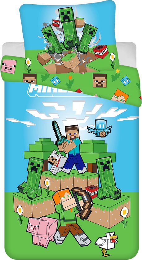 Minecraft Dekbedovertrek, Outdoor Mobs - Eenpersoons - 140 x 200 + 70 x 90 cm - Katoen van Minecraft