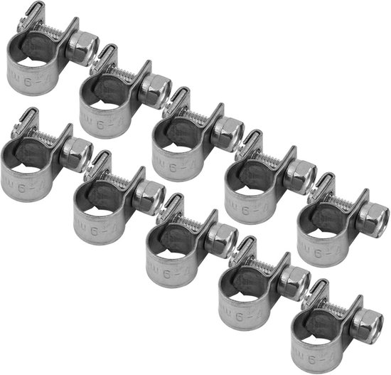Mini Brandstofslang Klemmen Set van 10, RVS Slangklemmen voor Brandstofleidingen, Verstelbare Klemmen voor Slangen van 6mm tot 20mm