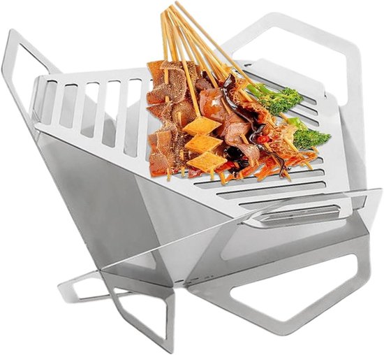 Mini Campinggrill - Draagbaar Kooktoestel - Outdoor Koken - Gereedschapsloze Montage - 27 x 15.5 cm - Meerkleurig
