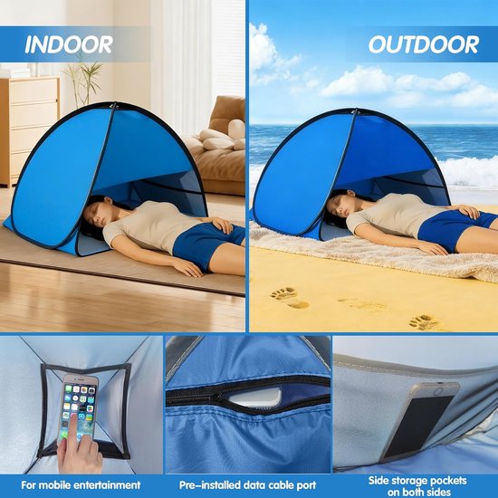 Mini Draagbaar Strandtent, Automatisch Pop Up Zonnetent, Zonnetent voor Huisdieren, UV-bescherming, met Opbergtas, voor Strand, Camping en Picknick