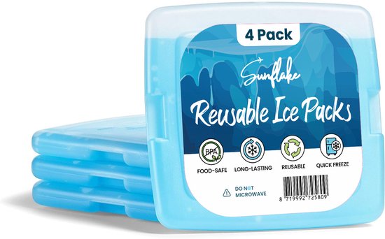 Mini Koelelementen voor Koeltas & Koelbox - Platte Mini Vrieselementen met Gel voor Lunchbox - 4 Stuks - Sunflake van Sunflake
