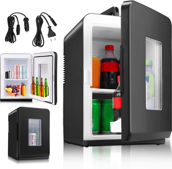 Mini koelkast - 15L Minibar - Koel & warm - AC/DC 230V/12V - Draagbare Mini Autokoelkast - Voor Auto, Kantoor, Camping & Thuis Eten, Drinken - Zwarte